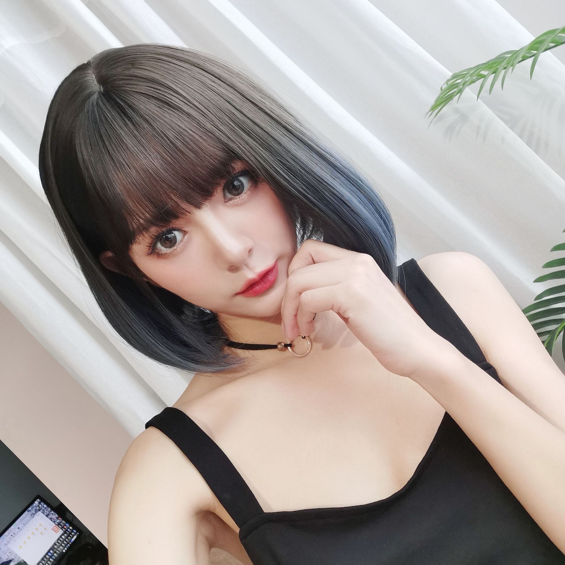 假发头套bobo头高温丝假发渐变色齐刘海女士25cm短发直发自然假发