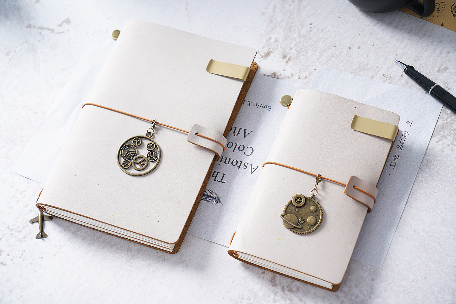 白雾蜡皮tn手帐本复古真皮记事本手工植鞣牛皮笔记本活页手账本子