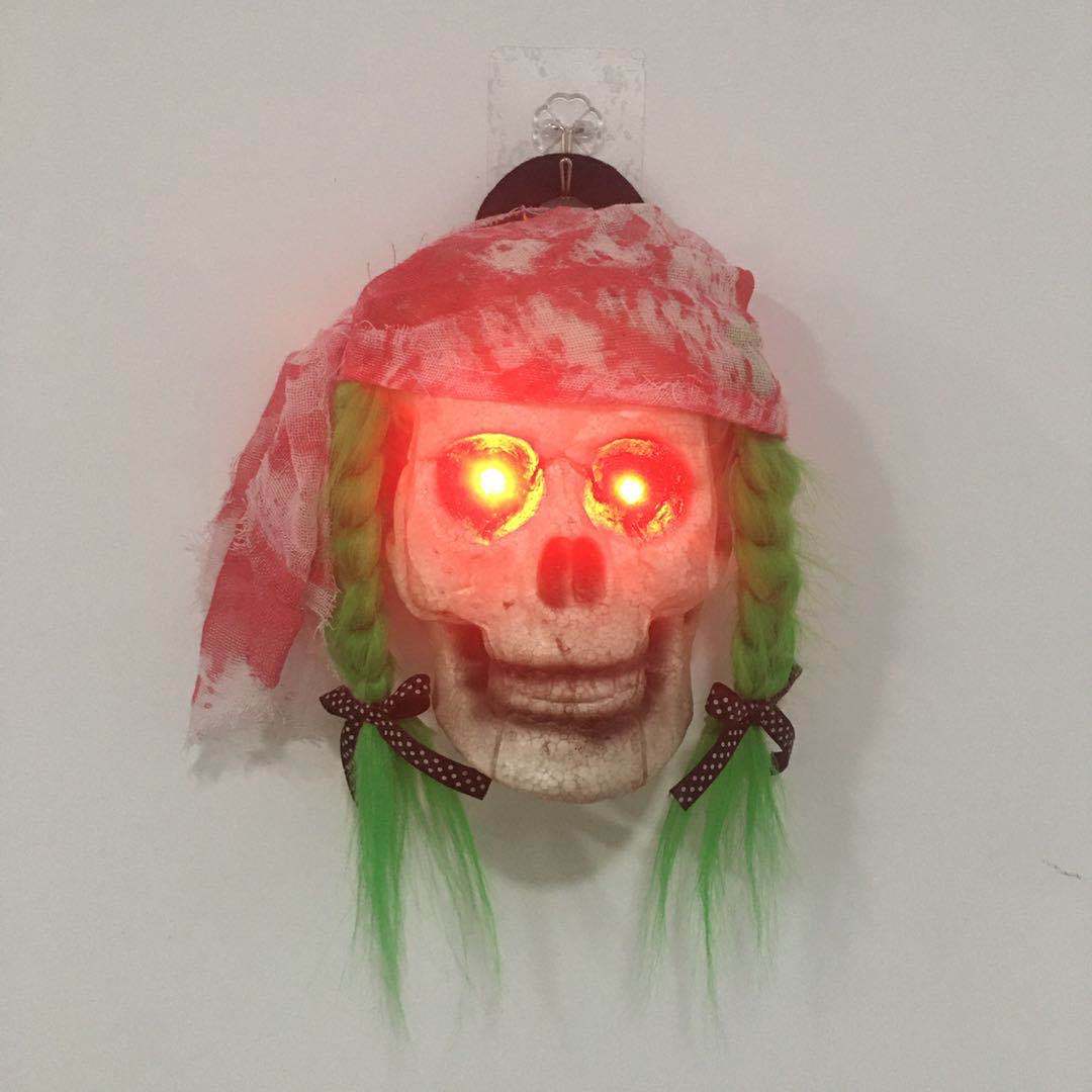 万圣节装饰带灯骷髅头鬼头发光新奇鬼屋密室整蛊吓人场地布置
