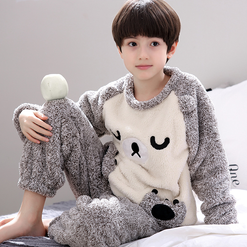 儿童睡衣男孩珊瑚绒秋冬季胖童法兰绒加绒加厚款冬天家居服套装