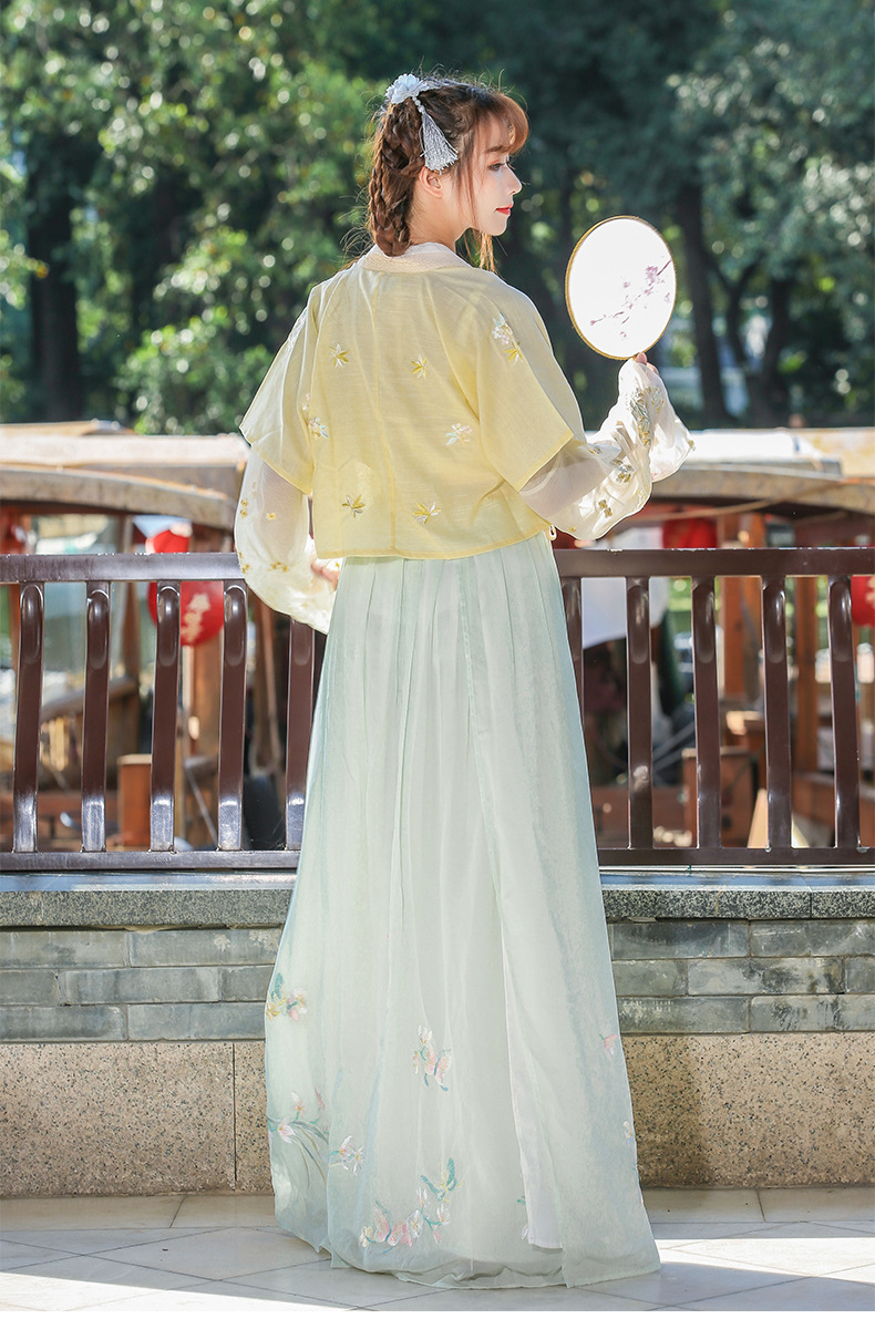 1818中国风新款汉元素花谣女装原创汉服刺绣对襟半臂一片齐腰儒裙