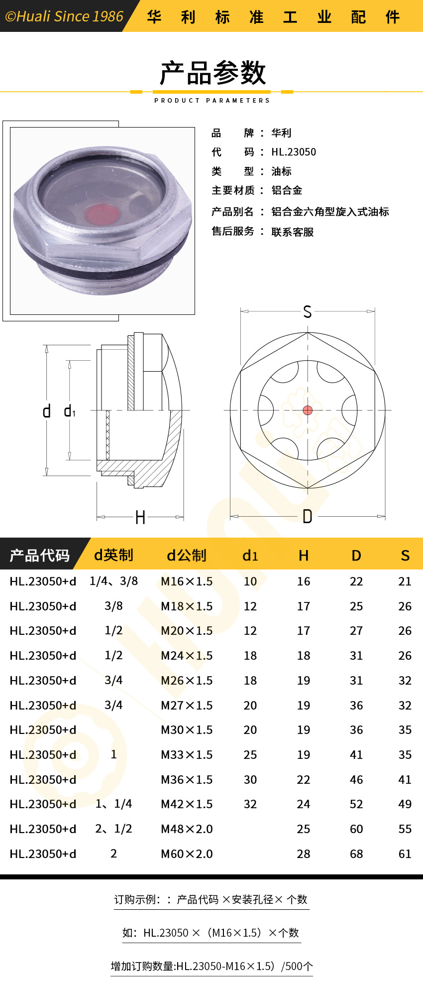 油标 铝合金六角型旋入式油标 圆型旋入式油标