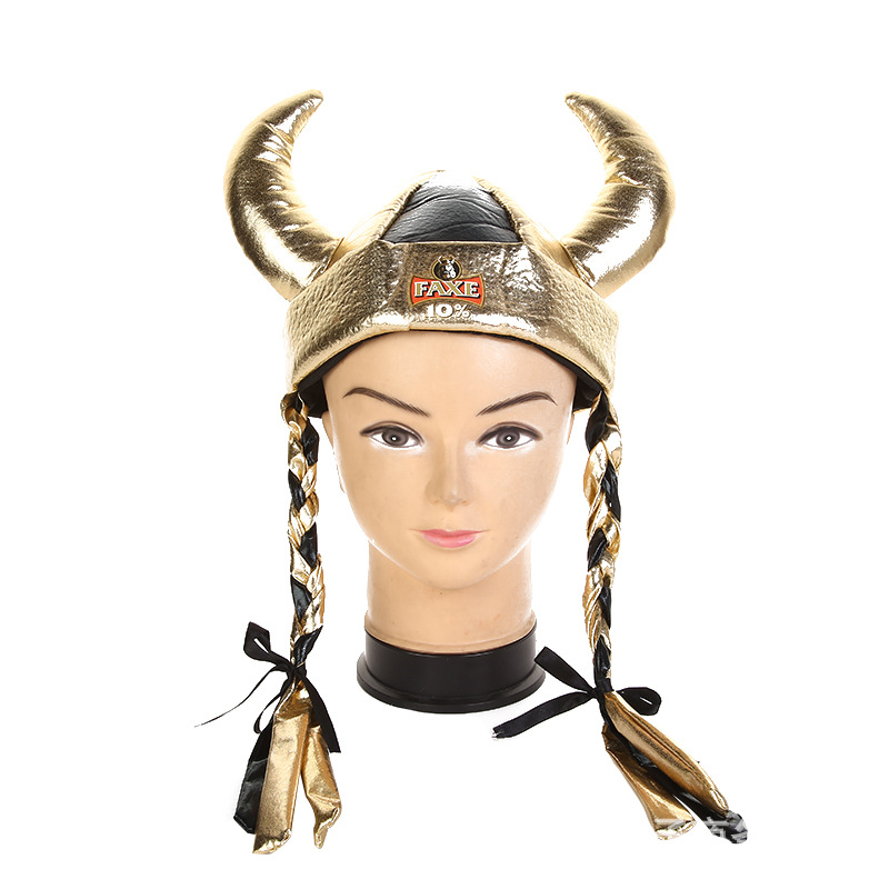 万圣节牛角辫子帽 维京海盗牛角辫子帽 化装舞会角色扮演道具