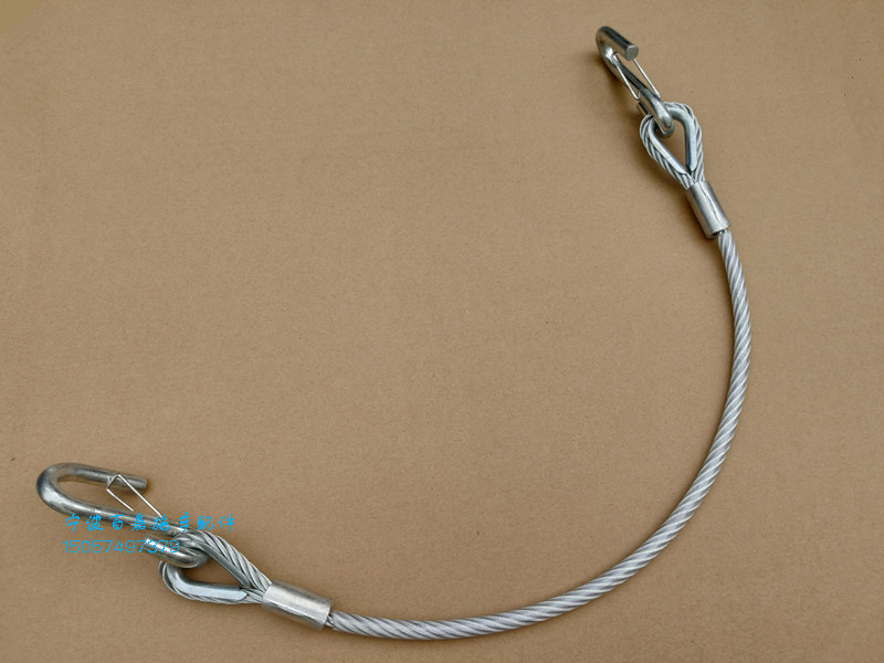 包胶镀锌钢丝绳70厘米长拖车安全绳防脱带s弹簧钩拖车配件