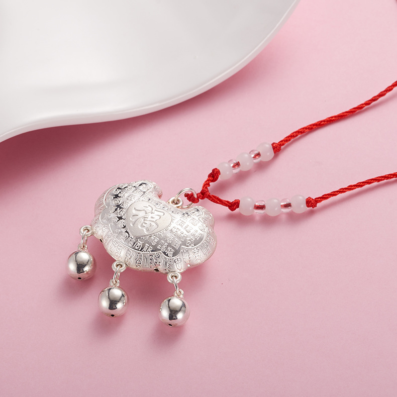 999足银百福宝宝银锁纯银长命锁宝宝百天礼物小银锁银吊坠