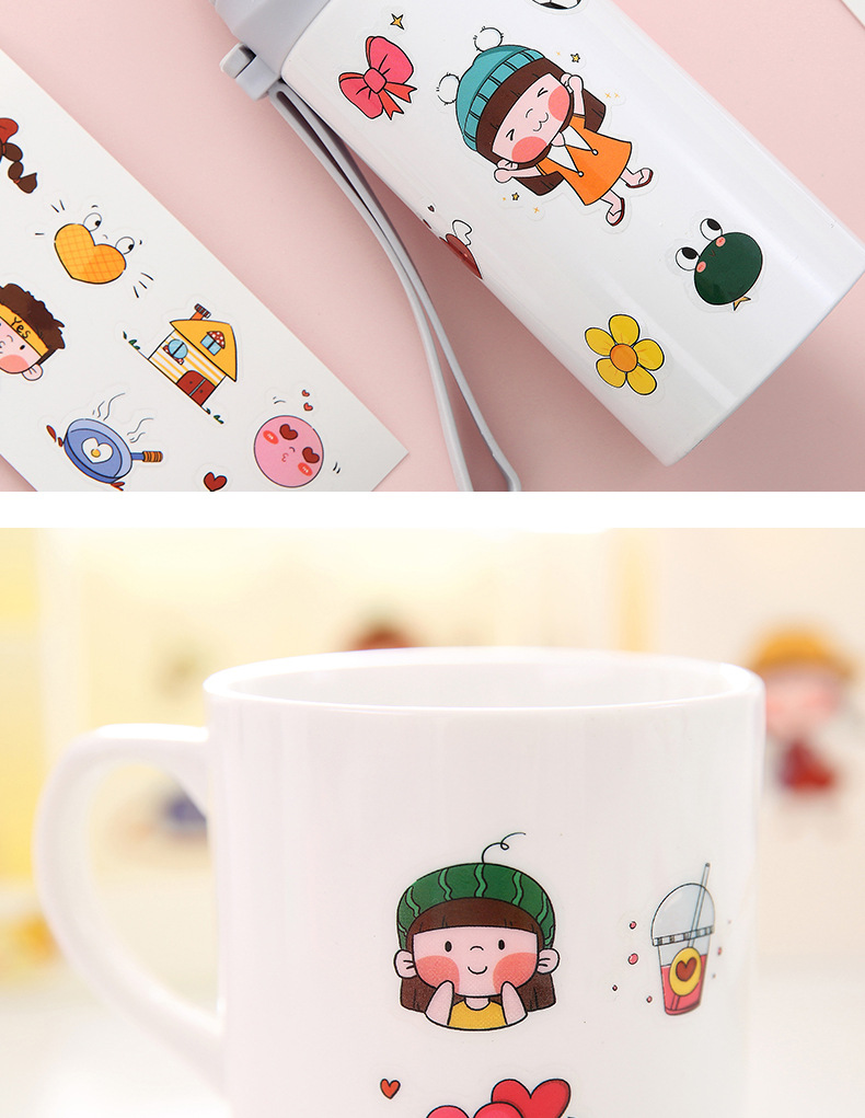 韩国可爱卡通保温杯防水贴纸ins风pvc装饰小图案水杯贴少女手账贴