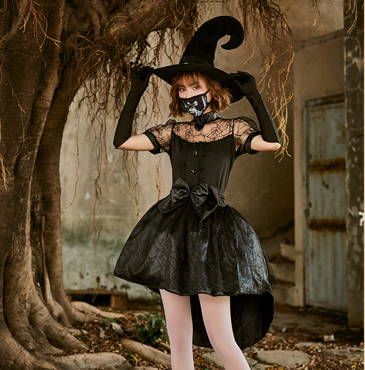 黑色性感网纱镂空女巫巫婆服装 万圣节派对聚会魔女cosplay演出服
