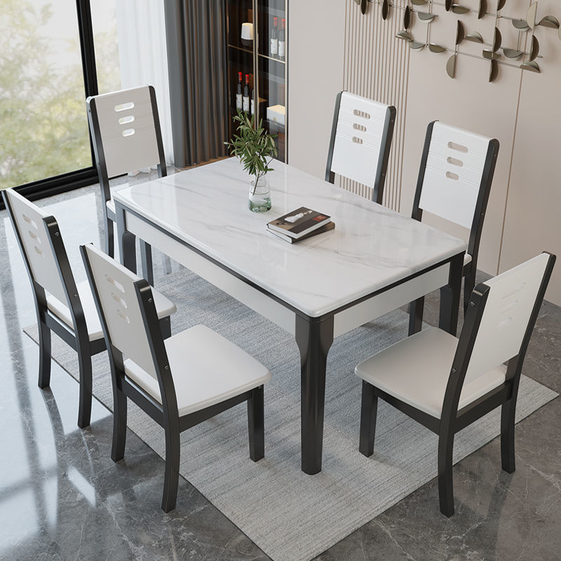 大理石餐桌椅组合实木餐桌小户型家用饭桌长方形吃饭桌子椅子一套