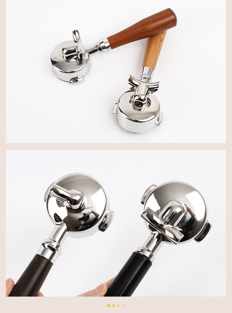 咖啡机手柄58有底单双嘴多规格咖啡机手柄 不锈钢 酸枝木塑料把手