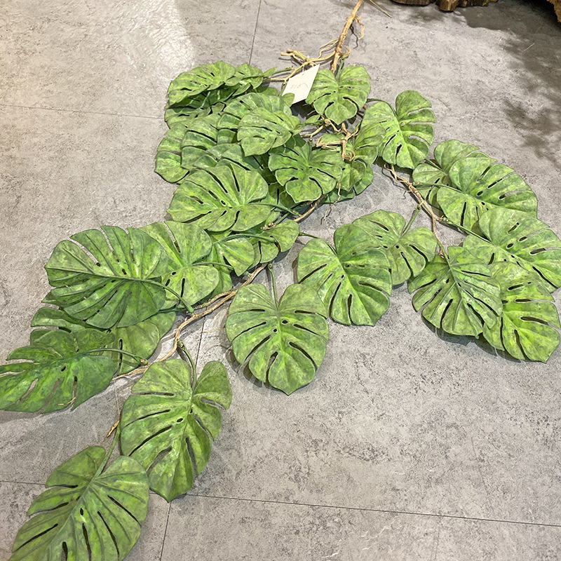 仿真龟背叶藤条管道遮挡家居吊顶婚礼布展装饰藤热带蔓绿植物壁挂