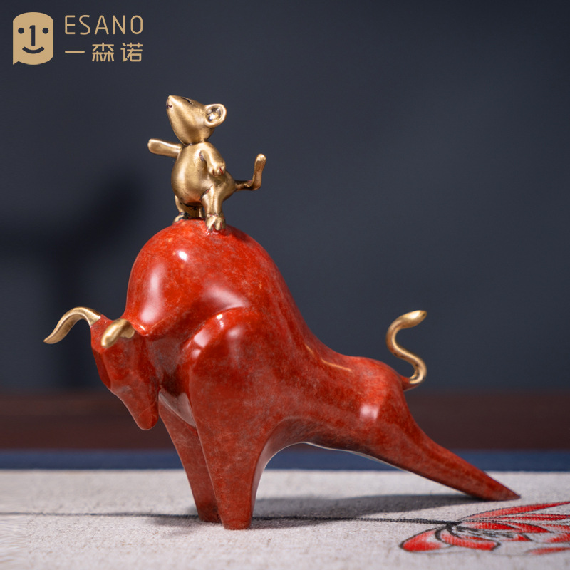 生肖鼠生肖牛装饰摆件新中式黄铜工艺品创意客厅家居摆件