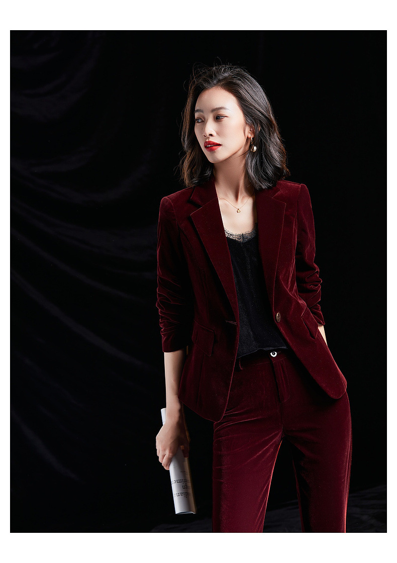 职业套装2020新款时尚金丝绒小西装套装气质显瘦灯芯绒西服工作服
