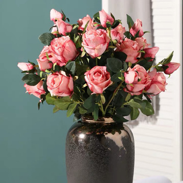 5头保加利亚玫瑰花 单枝复古美式玫瑰花束 婚庆家居装饰假花