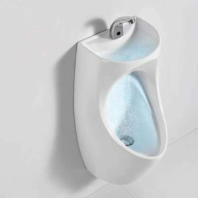 男士小便斗陶瓷小便池手按带手盆挂墙式抗菌防臭酒店工程批发