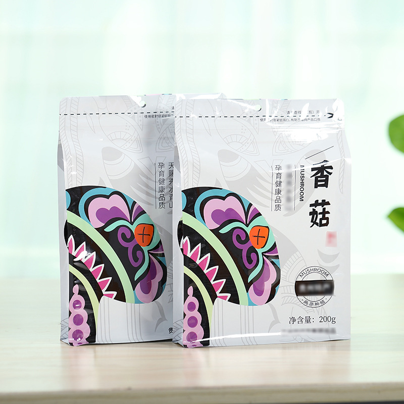 批发定做香菇蘑菇包装袋 八边自立自封干货真空塑料拉链袋定制