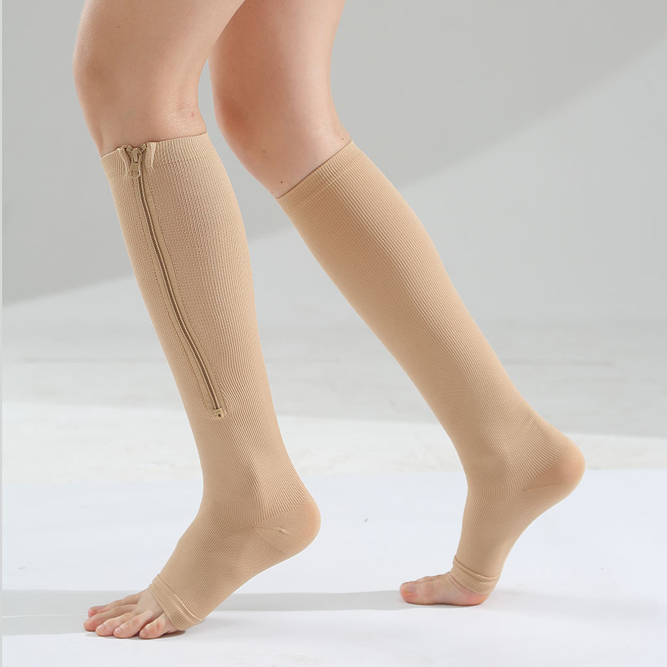 Cross-Border Amazon Zipper Tube Socks Open Finger Foreign Trade Zipper Compression Stockings Elastic Compression Socks Skinny Calf