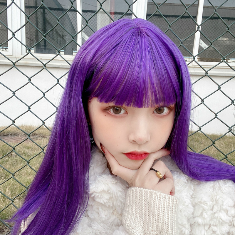 源头工厂紫色假发女中长发漫画网红同款锁骨发假毛现货一件代发