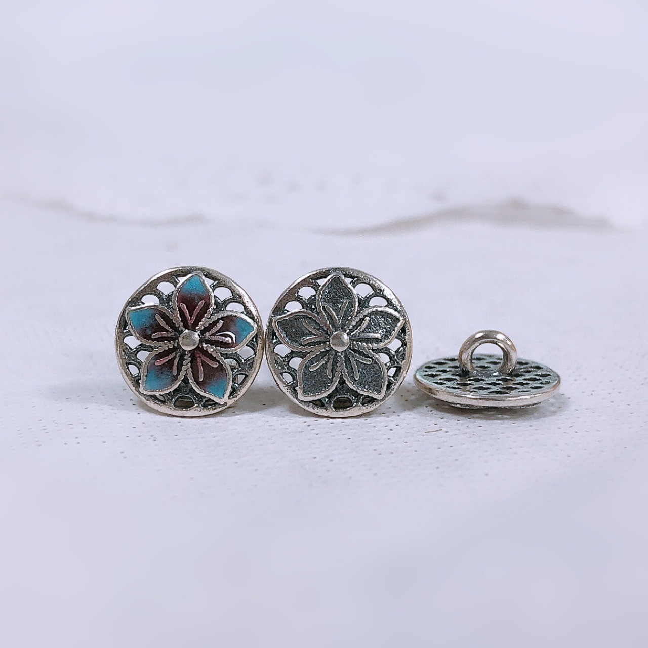 中国风复古diy银纽扣花朵银扣景泰蓝925纯银泰银配件梅陇工厂批发