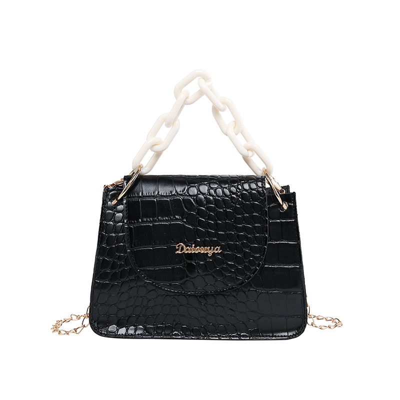 Crocodile Pattern Kelly Square Bag Fashion Personality Chain Portable Women's Bag Simple All-Match Shoulder Bag Chain Messenger Bag