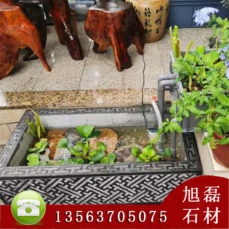 供应青石仿古鱼缸荷花缸 石雕庭院户外圆形大理石石缸 做旧老石槽