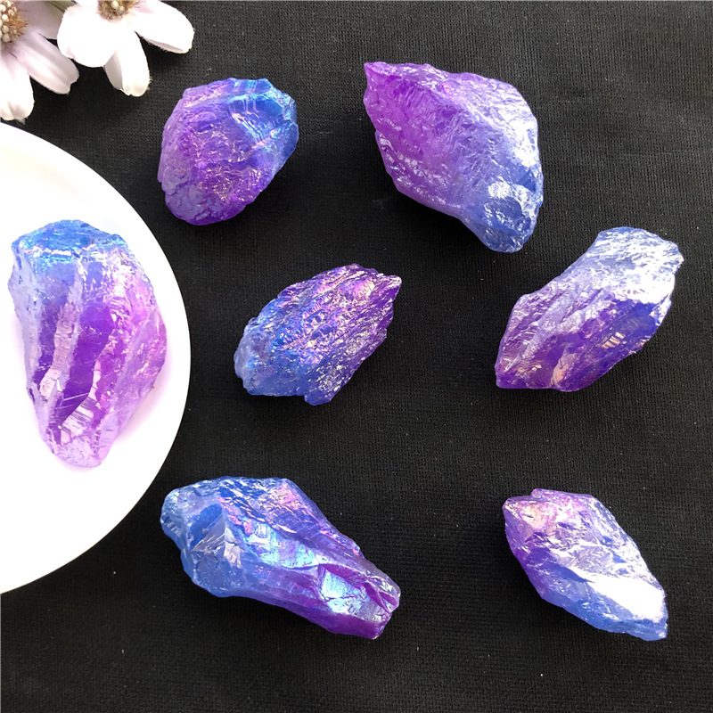 天然电镀水晶蓝紫色能量石头 镀彩水晶石头摆件家居装饰-阿里巴巴