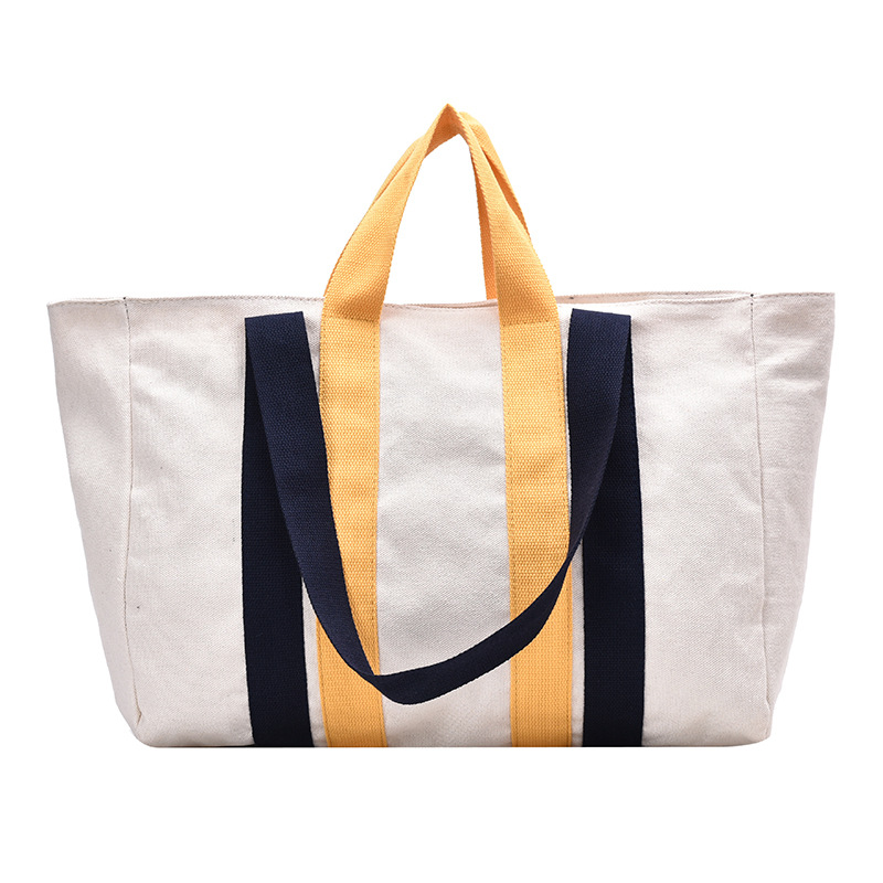 新款大容量帆布包女单肩韩国简约百搭手提购物袋撞色大布袋托特包