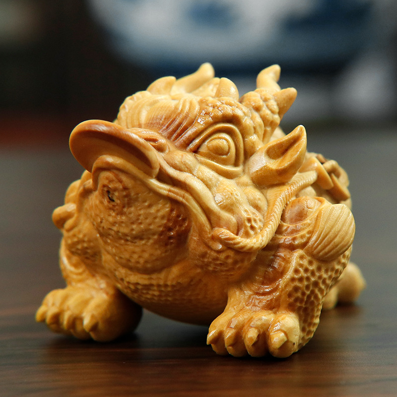 黄杨木雕龙蟾金蟾生财摆件进财吉祥三足金蝉蟾蜍家居店铺开业礼品