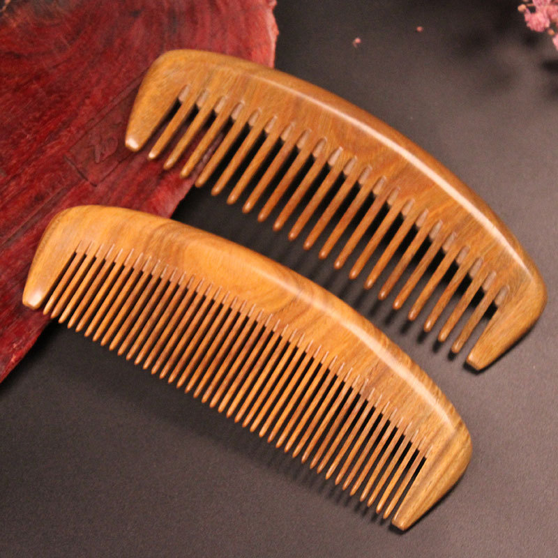 天然玉檀香木梳子精品整木绿檀梳子按摩防静电梳子西阳村工厂批发
