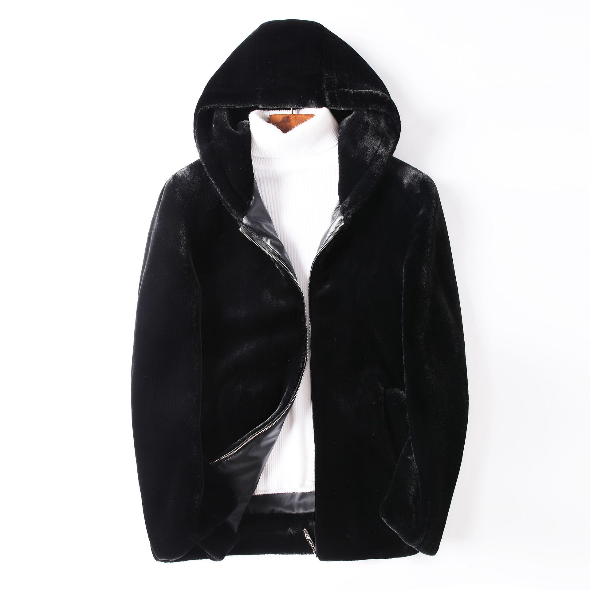 貂皮外套男海宁金貂绒仿皮草外套男士冬季短款翻领带帽貂绒大衣