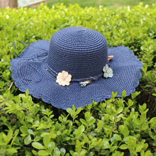 韩版帽子女夏天 大沿花朵波浪边草帽沙滩出游度假防晒遮阳帽