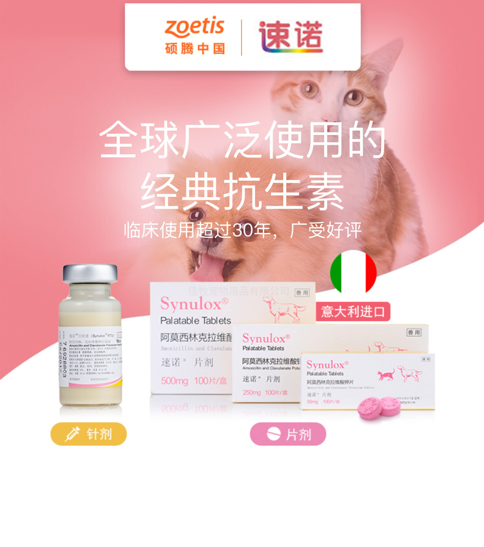 硕腾速诺片剂辉瑞50/250/500mg宠物药广谱抗生素阿莫西林犬猫咪用