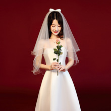 2020年新款韩式新娘婚纱头纱短款蝴蝶结超仙网红拍照森系头纱批发
