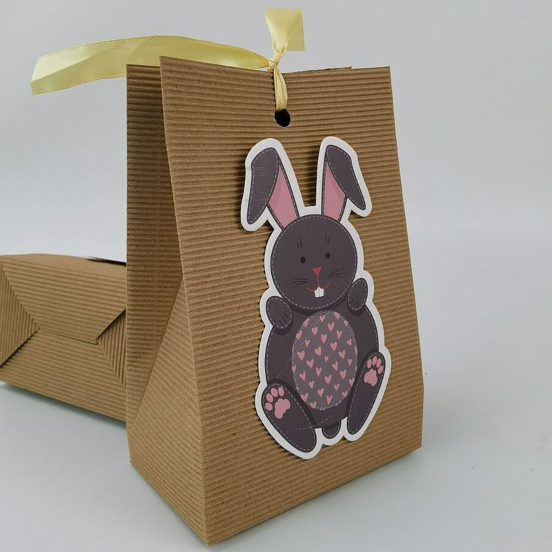 欧式新款牛皮纸袋 复活节小兔子牛皮纸方底包装袋 兔子卡片纸袋