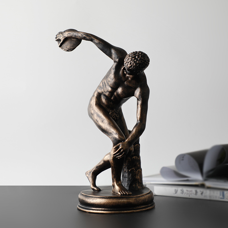 欧式古铜色掷铁饼人物雕塑家居装饰摆件 样板房售楼处人物摆件