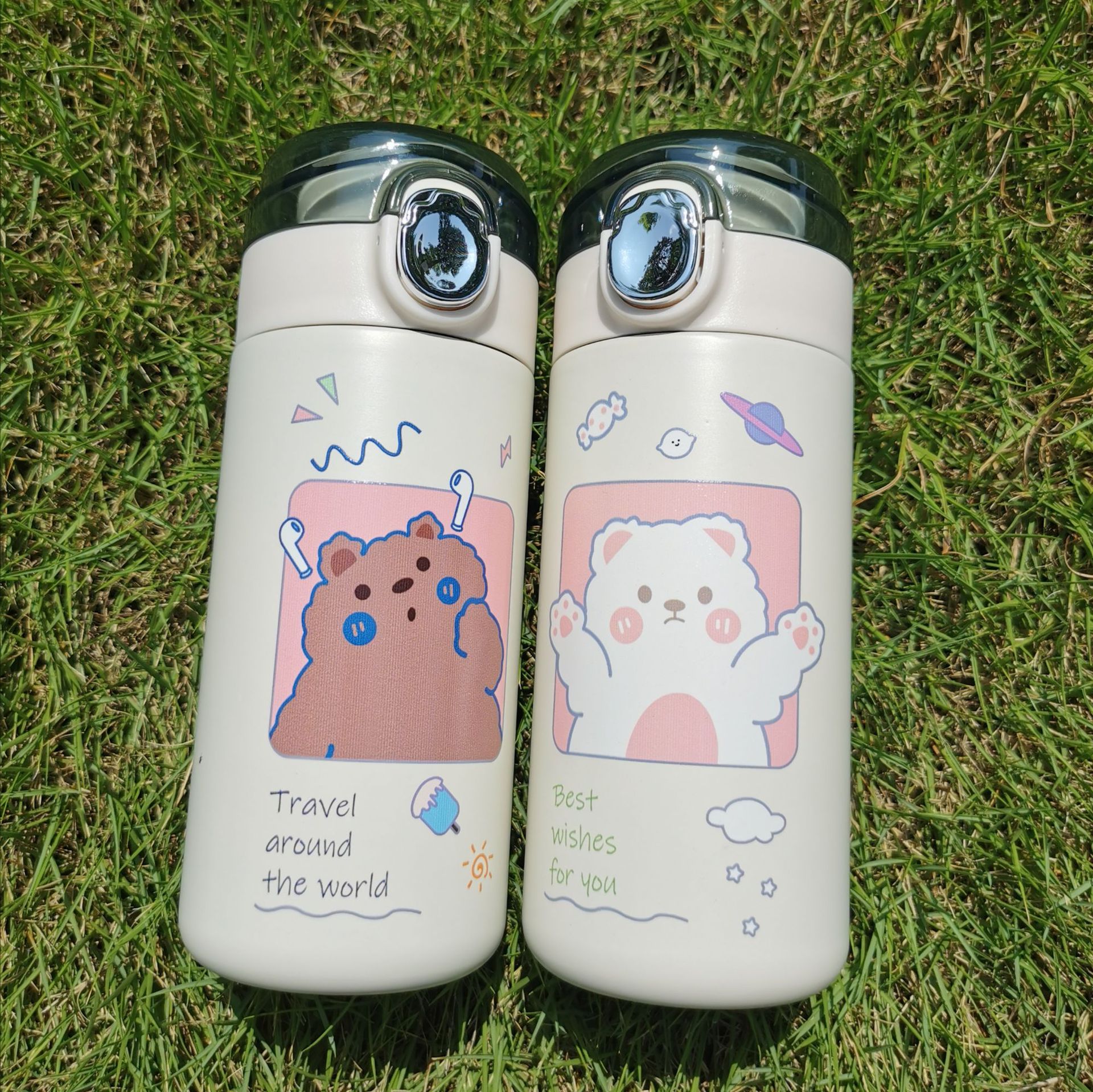 韩式可爱豌豆杯304不锈钢保温杯厂家批发少女心简约小清新弹跳盖