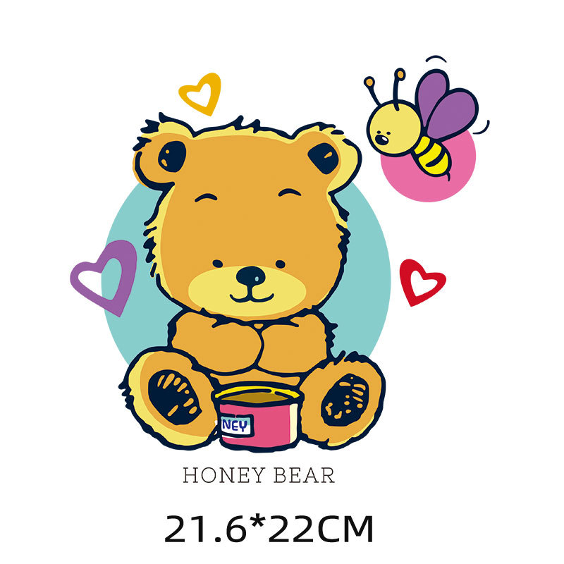 烫画 潮牌小熊蜜蜂服装印花图案 衣服logo烫标 热转印柯式烫画贴