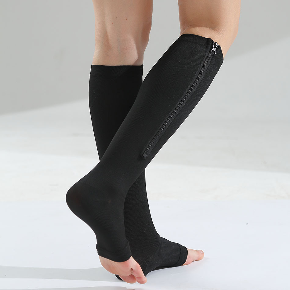 Cross-Border Supply Mid-Calf with Zipper Compression Stockings Foreign Trade Stretch Socks Sports Compression Socks Skinny Calf Foot Sock Foreign Trade