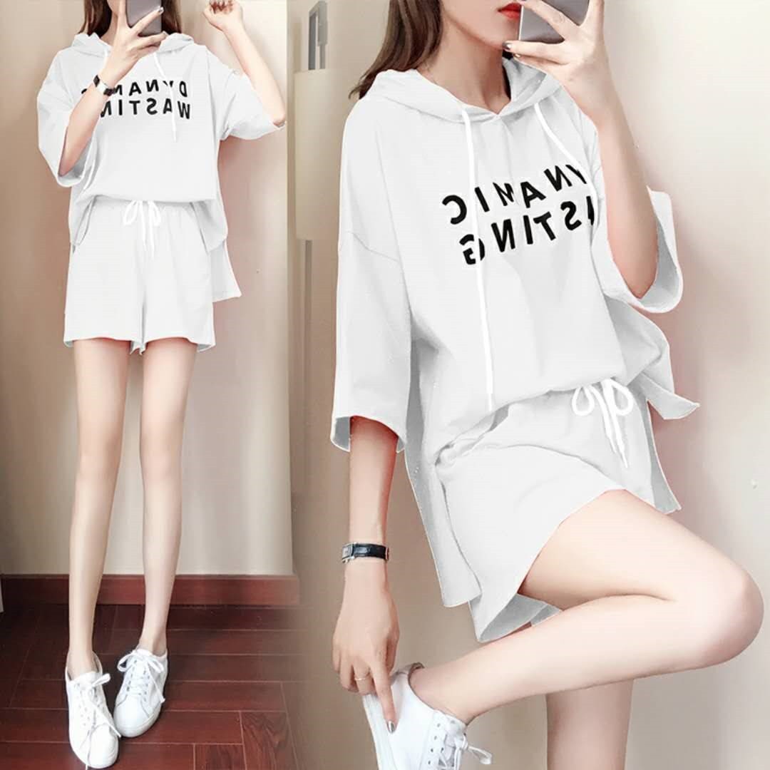 大码时尚套装女跨境夏季新款韩版宽松短袖阔腿短裤学生运动两件套