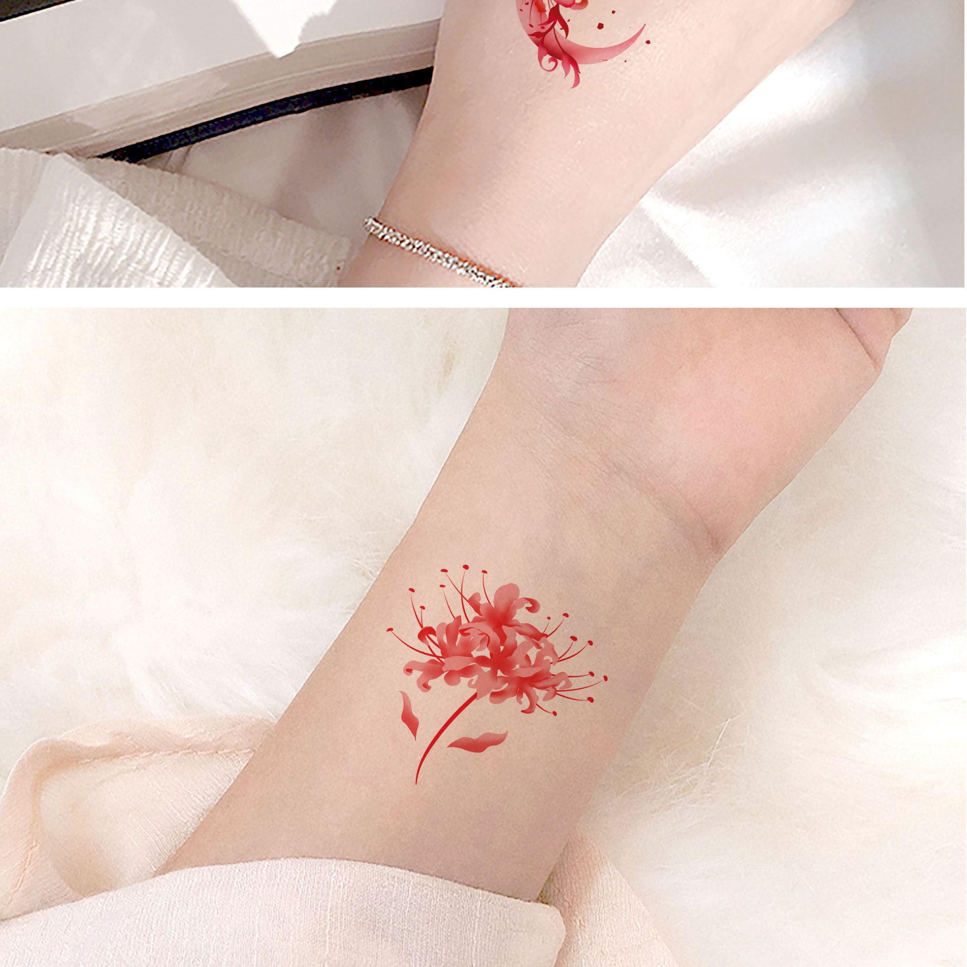 批发新款彼岸花纹身贴性感锁骨遮疤曼珠沙华小图案文身贴纸定制