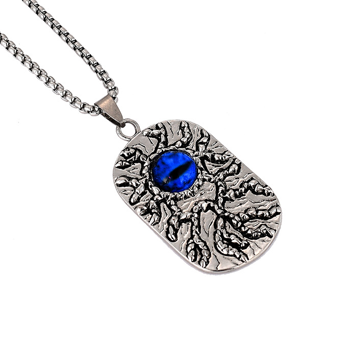 欧美男士方牌恶魔之眼吊坠街头嘻哈复古简约朋克风项链挂饰品挂坠