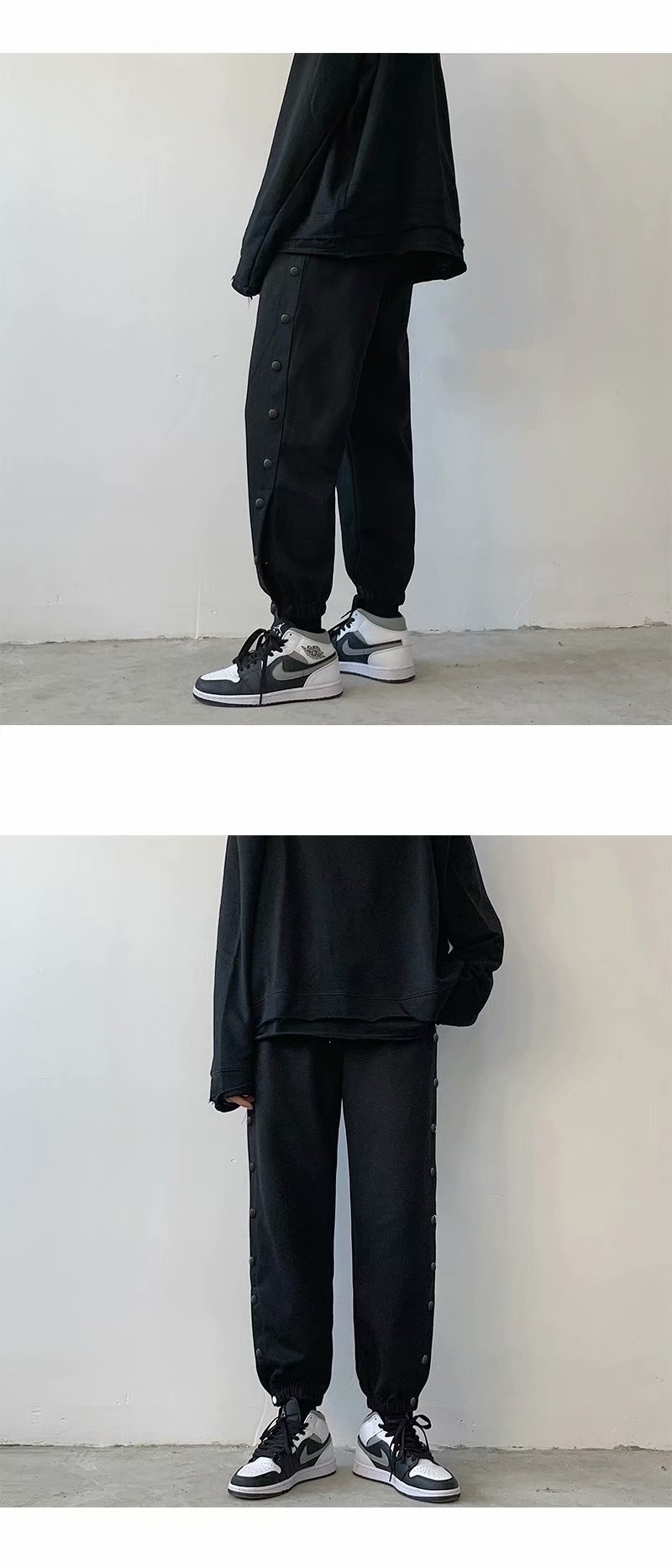 简约潮流嘻哈风高街运动fog风百搭排扣束脚裤纽扣