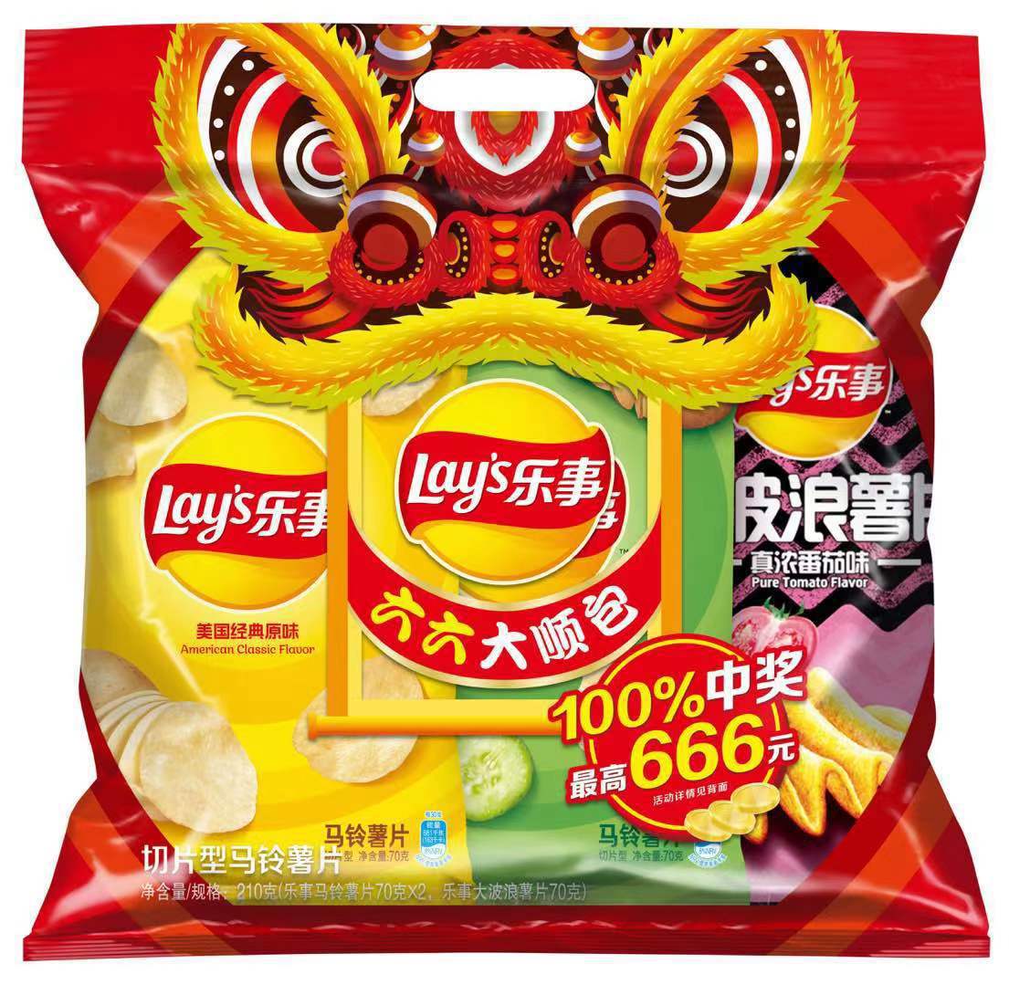 乐事六六大顺新年礼包210g 节日3口味组合装马铃薯片休闲零食品