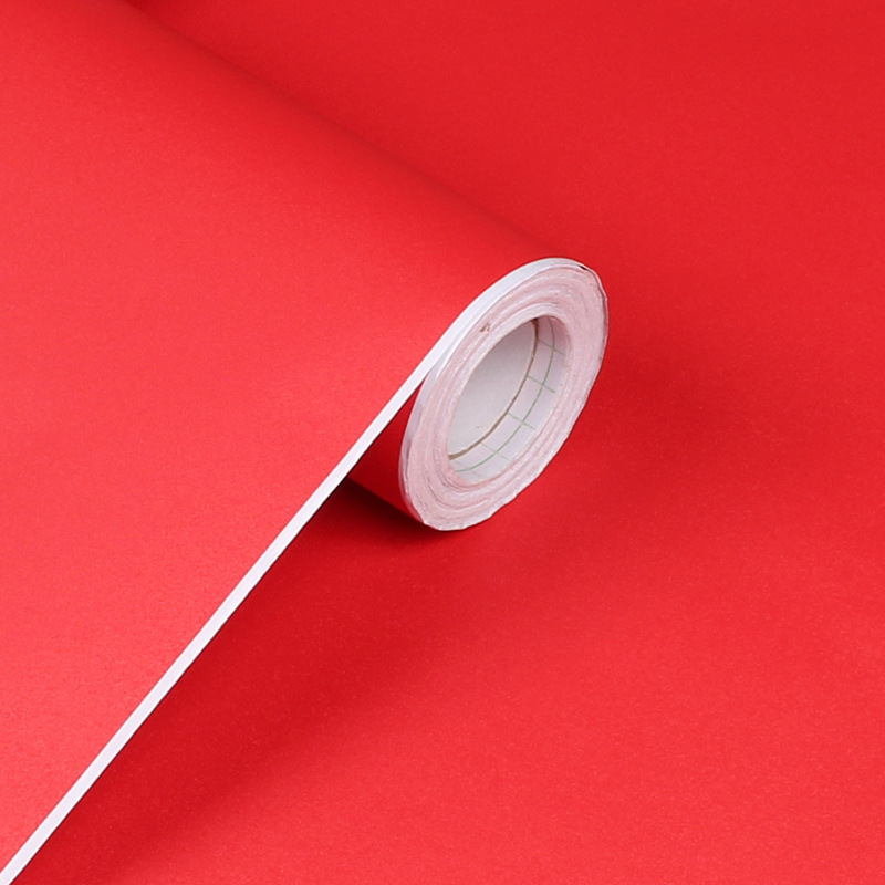 红色墙纸 自粘pvc加厚防水防潮墙贴纯色带胶刻字即时贴大红色壁纸