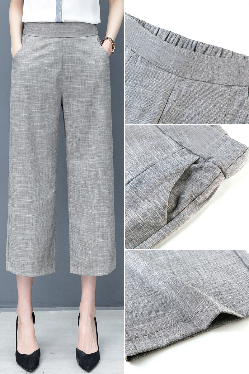 麻料阔腿裤女高腰垂感宽松直筒显瘦2020中老年女裤休闲裤女夏九分