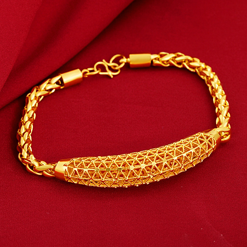 越南沙金镀钛金女款缕空六边形泰国金手链饰品直播货源一件代批发