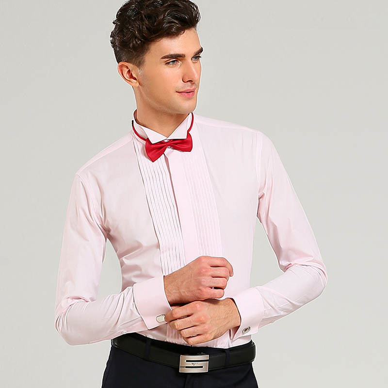 新款 青年白衬衫男大合唱舞台领结伴郎团结婚衬衣礼服衬衫微修身