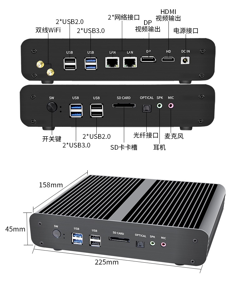 高性价比i7 7560u/7567u迷你电脑集显台式小主机双网口mini台式机
