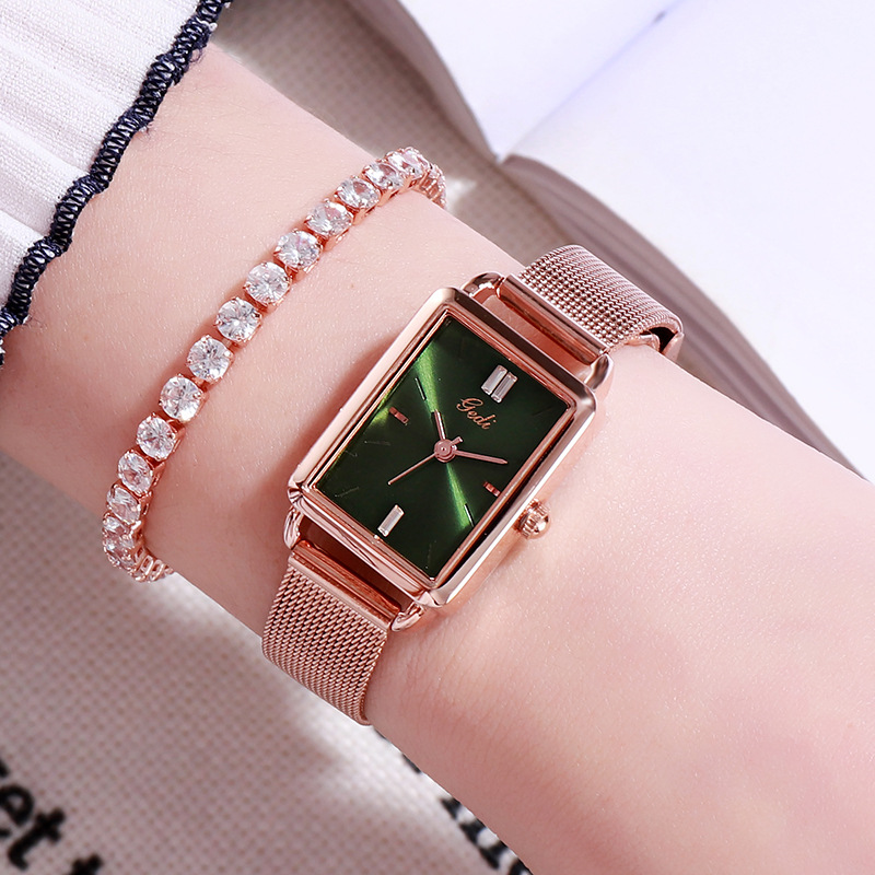 gedi新款韩版时尚方形女士网带手表网红同款女士石英防水手表批发