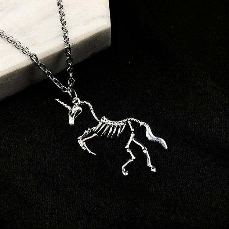 独角兽骨架项链ins日韩百搭网红街头土酷蹦迪嘻哈酷帅男女潮吊坠