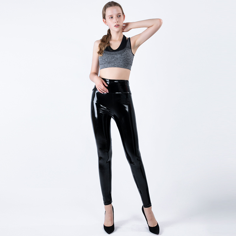 Leather Pants Cross-Border New Arrival Four-Sided Elastic Coated Mirror Leggings Slim High Waist Bright Leather Large Size Women's Clothes Casual Pants